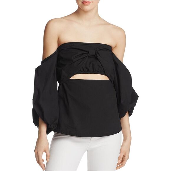 MLM Label Womens Pillar Cutout Off the Shoulder Blouse, Black, NWT - Picture 1 of 1